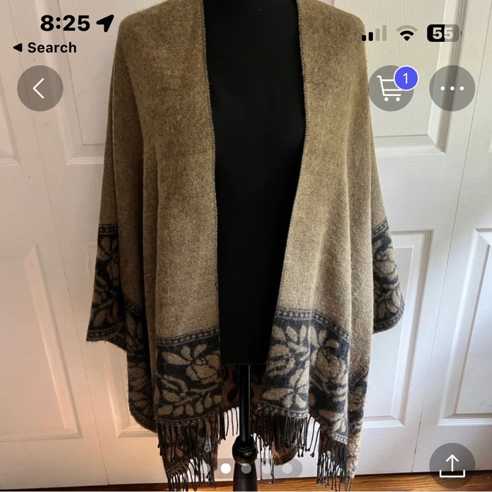 Dark grey and tan reversible shawl